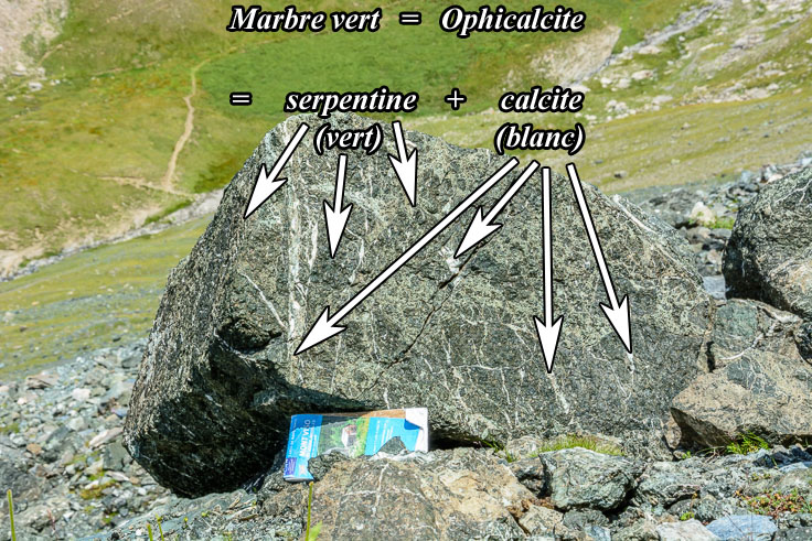 Photo n201707043
Marbre vert = ophicalcite = serpentine + calcite
Carrire de marbre vert (col sud du Cristillan, Haute Ubaye, Alpes de Haute Provence)
Clich Dominique SOYEZ
Copyright Reproduction interdite sans autorisation