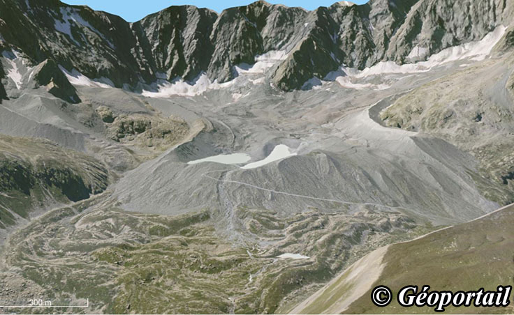 Lac du Glacier d’Arsine (2450m) (Ecrins, Hautes-Alpes)
Copyright Géoportail